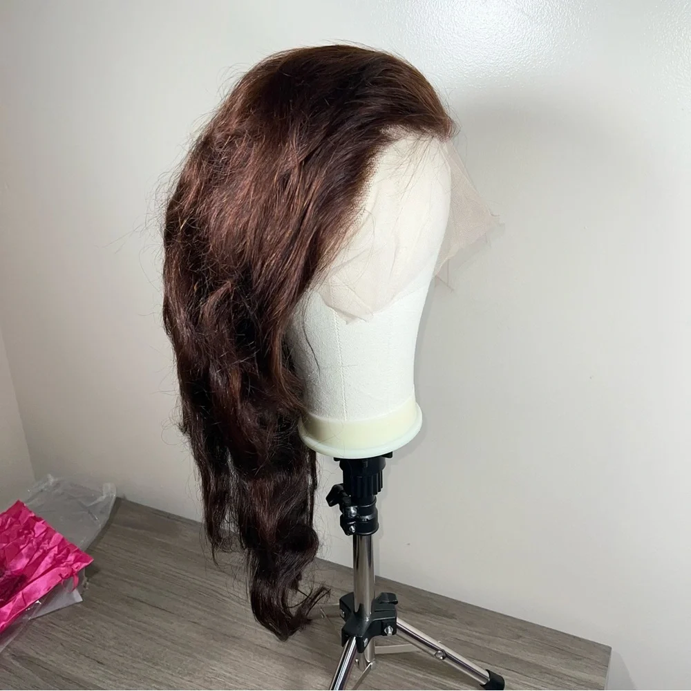 Chocolate Brown Human Hair Body Wave Lace Front 26 Inch Wig